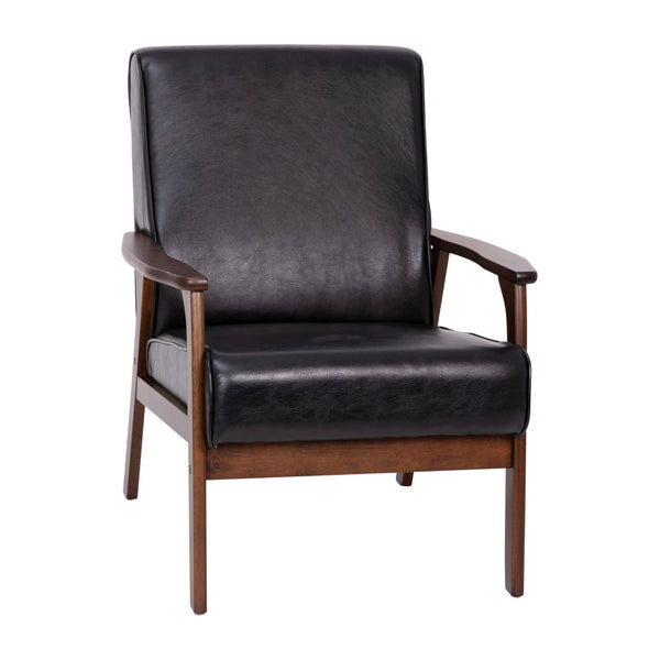 English Elm Langston Commercial-Grade Upholstered Mid Century Modern Arm Chair with Walnut Frame for Comfort Black LeatherSoft IS-IT673317-BK-GG