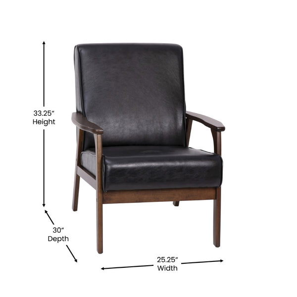 English Elm Langston Commercial-Grade Upholstered Mid Century Modern Arm Chair with Walnut Frame for Comfort Black LeatherSoft IS-IT673317-BK-GG