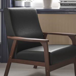 English Elm Langston Commercial-Grade Upholstered Mid Century Modern Arm Chair with Walnut Frame for Comfort Black LeatherSoft IS-IT673317-BK-GG