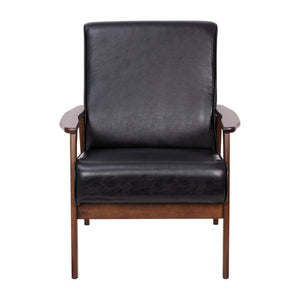 English Elm Langston Commercial-Grade Upholstered Mid Century Modern Arm Chair with Walnut Frame for Comfort Black LeatherSoft IS-IT673317-BK-GG