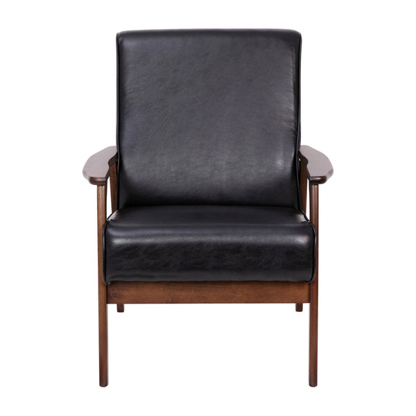 English Elm Langston Commercial-Grade Upholstered Mid Century Modern Arm Chair with Walnut Frame for Comfort Black LeatherSoft IS-IT673317-BK-GG