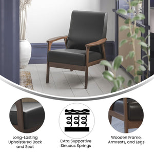 English Elm Langston Commercial-Grade Upholstered Mid Century Modern Arm Chair with Walnut Frame for Comfort Black LeatherSoft IS-IT673317-BK-GG