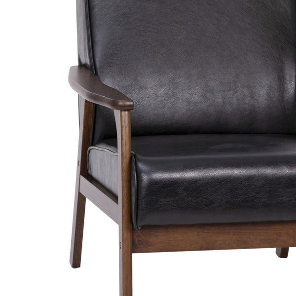 English Elm Langston Commercial-Grade Upholstered Mid Century Modern Arm Chair with Walnut Frame for Comfort Black LeatherSoft IS-IT673317-BK-GG
