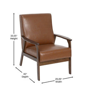 English Elm Langston Commercial-Grade Upholstered Mid Century Modern Arm Chair with Walnut Frame for Comfort Cognac LeatherSoft IS-IT673317-BR-GG