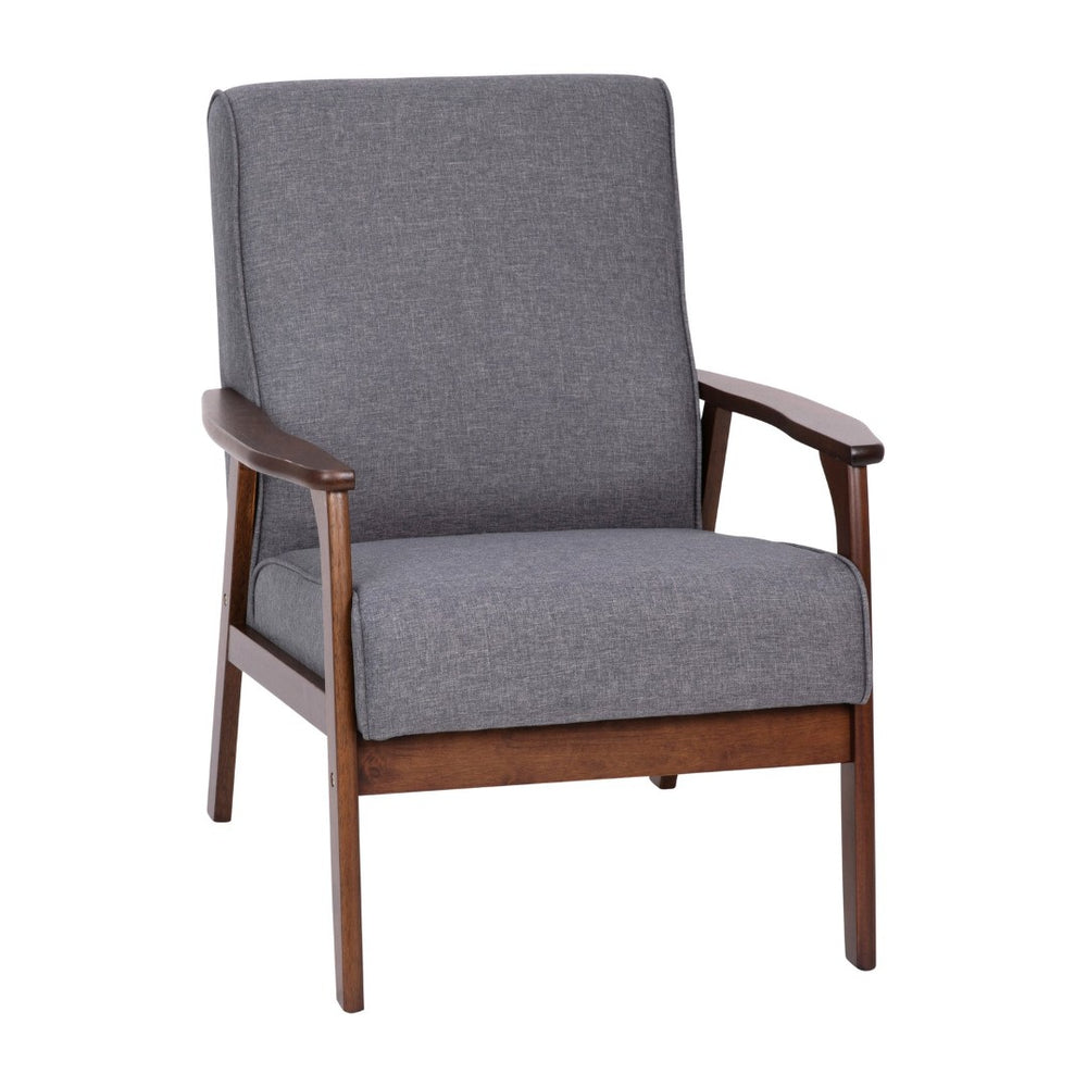 English Elm Langston Commercial-Grade Upholstered Mid Century Modern Arm Chair with Walnut Frame for Comfort Dark Gray Faux Linen IS-IT673317-GY-GG