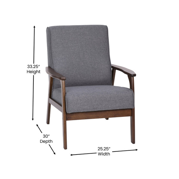 English Elm Langston Commercial-Grade Upholstered Mid Century Modern Arm Chair with Walnut Frame for Comfort Dark Gray Faux Linen IS-IT673317-GY-GG