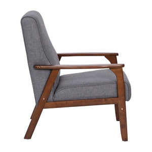 English Elm Langston Commercial-Grade Upholstered Mid Century Modern Arm Chair with Walnut Frame for Comfort Dark Gray Faux Linen IS-IT673317-GY-GG