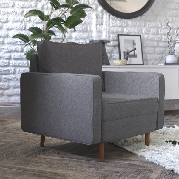 English Elm Hudson Mid-Century Modern Armchair for Compact Spaces with Stylish Upholstery & Solid Wood Legs Dark Gray IS-PC100-DKGY-GG