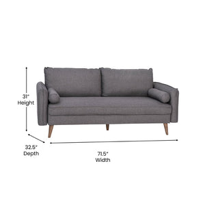 English Elm Evie Mid-Century Modern Compact Sofa in Stone Gray Faux Linen – Stylish, Comfortable, Easy Assembly! IS-VS100-GY-GG