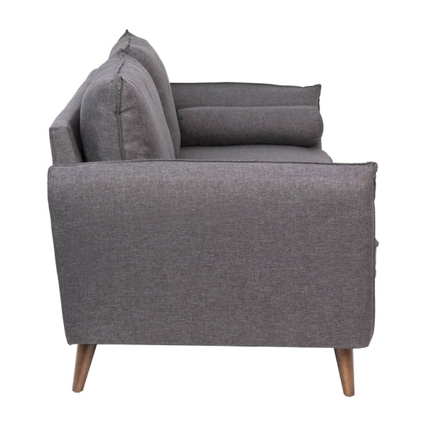 English Elm Evie Mid-Century Modern Compact Sofa in Stone Gray Faux Linen – Stylish, Comfortable, Easy Assembly! IS-VS100-GY-GG