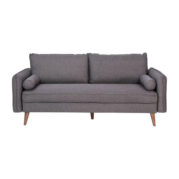 English Elm Evie Mid-Century Modern Compact Sofa in Stone Gray Faux Linen – Stylish, Comfortable, Easy Assembly! IS-VS100-GY-GG