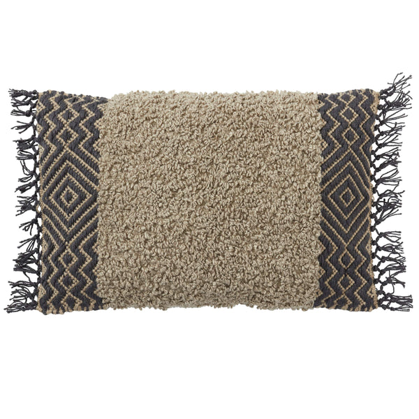 Jaipur Living Jaipur Living Lawson Boucle Lumbar Pillow Geometric Tribal Boho Macrame Tassel Accent Tan PLW103705
