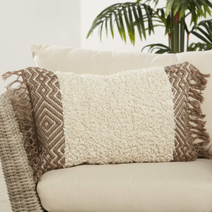Jaipur Living Jaipur Living Lawson Boucle Lumbar Pillow Geometric Tribal Boho Macrame Tassel Accent Cream PLW103706