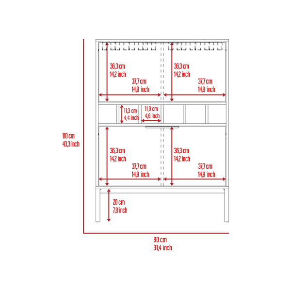 English Elm Lyrata Elegant Light Gray Bar Cabinet with Six-Bottle Wine Rack, Double Doors, Pull-Down Storage, Spacious Top and Four Interior Shelves B20091938