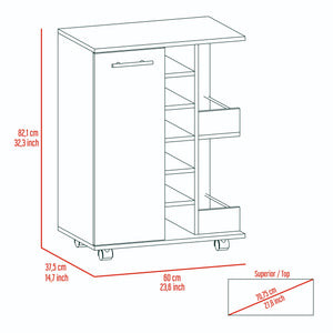 English Elm Bar Cart with Wine Cubbies Open Shelves Locking Casters and Cabinet Storage B07091829