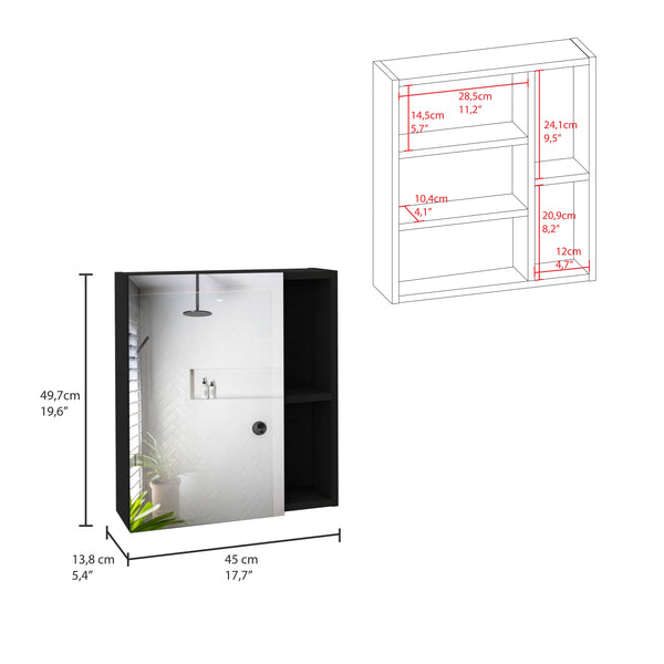 English Elm Labelle Matte Black Recessed Medicine Cabinet with Mirror and Five Storage Shelves B20091924