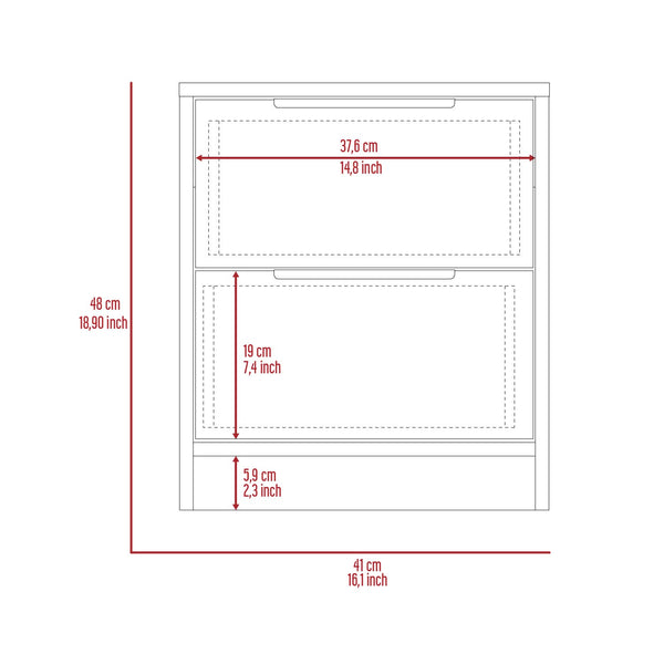 English Elm Kaia Nightstand with 2 Drawers, Smokey Oak & White Finish — Compact, Durable Particleboard Storage Nightstand B07092019