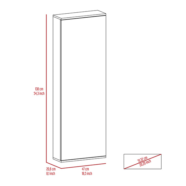 English Elm Leto Wall Mounted Shoe Rack With Mirror — 54" Tall Space-Saving Single Door Holds 10 Pairs, Stylish White 57.1 L x 22.8 W x 4.7 H B20091928