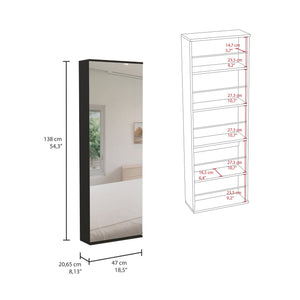 English Elm Leto Wall Mounted Shoe Rack With Mirror — 54" Tall Space-Saving Single Door Holds 10 Pairs, Stylish Black 57.1 L x 22.8 W x 4.7 H B20091927