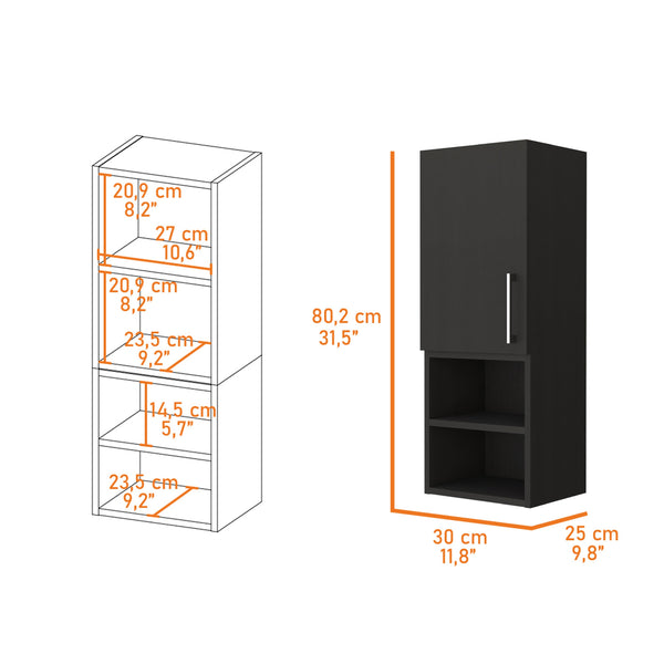 English Elm Madrid Black Medicine Cabinet with Metal Handle, Single Door, 2 Interior + 2 External Shelves, Sleek Finish B07092091