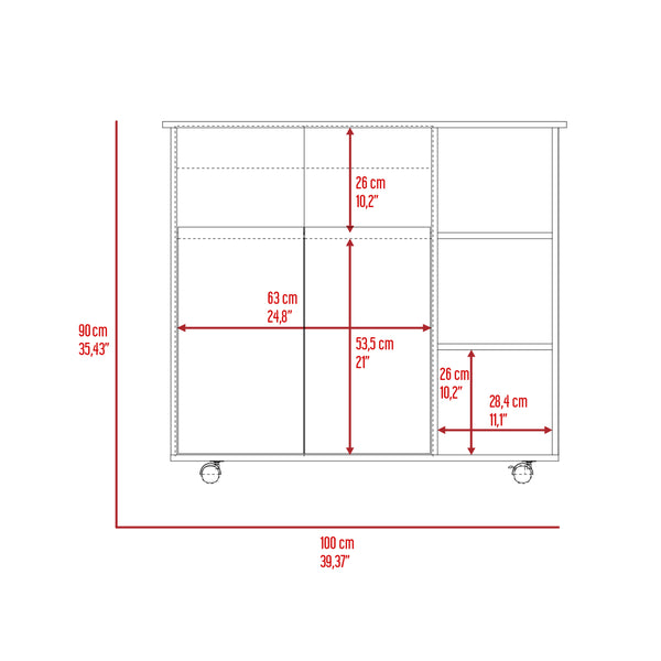 English Elm Paprika Mobile Kitchen Cart with Locking Casters, Countertop, Double-Door Cabinet & 4 Shelves B20092047