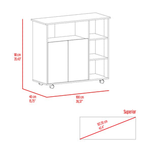 English Elm Paprika Mobile Kitchen Cart with Locking Casters, Countertop, Double-Door Cabinet & 4 Shelves B20092047