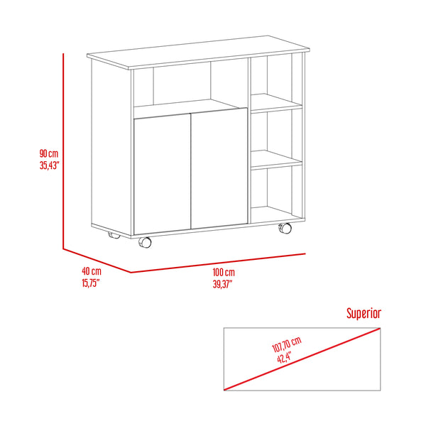 English Elm Paprika Mobile Kitchen Cart with Double Door Cabinet, 4 Open Shelves & Swivel Casters in Light Oak/White — Stylish Storage Solution for Small Spaces B07092047