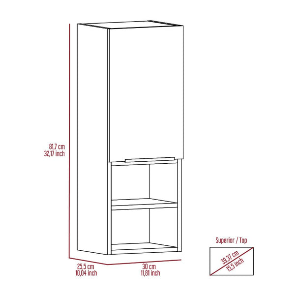 English Elm Mila Smokey Oak Bathroom Wall Cabinet with Two Interior Shelves and Two Open Lower Shelves – Sleek Storage Solution Gray 36.6 L x 16.5 W x 5.1 H B20091952