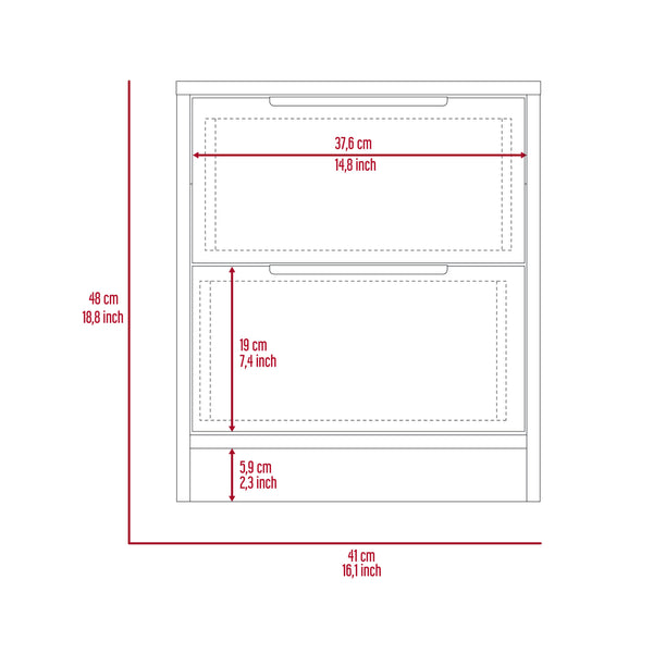 English Elm Kaia Compact Nightstand with Two Smooth-Glide Drawers, Aluminum Handles, Durable Laminated Finish Multicolor 21.7 L x 20.5 W x 6.7 H B07092066