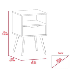 English Elm Otom Modern Nightstand with Open Shelf Drawer and Tall Metal Legs for Bedroom B20092046