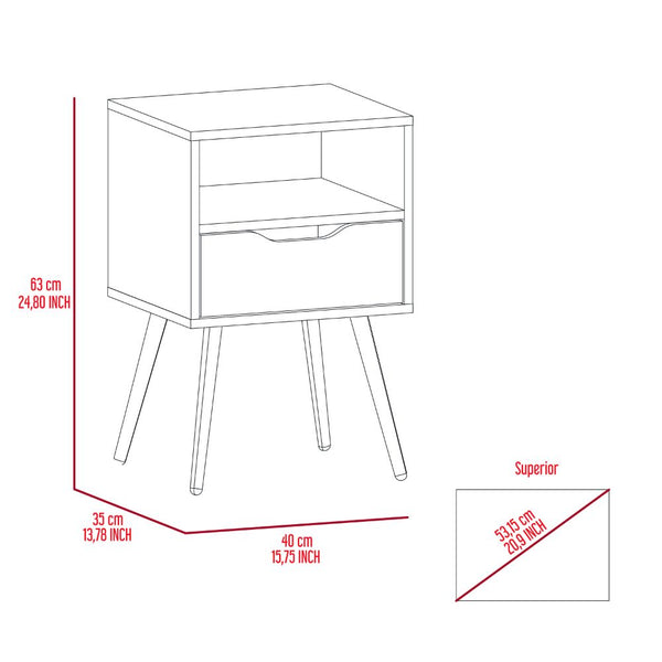 English Elm Otom Modern Nightstand with Open Shelf Drawer and Tall Metal Legs for Bedroom B20092046