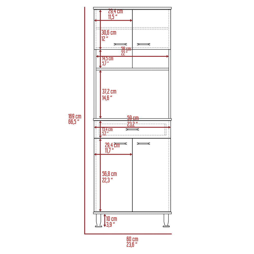 English Elm Della 60" Kitchen Pantry with Countertop in Smokey Oak Gray — Spacious Closed & Open Storage, Microwave Friendly B20091843