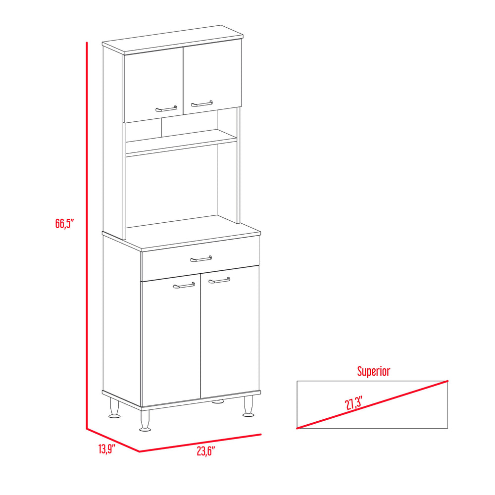 English Elm Della Compact 60" Kitchen Pantry with Countertop, Open & Closed Storage, Drawer & Stable Legs White 38.6 L x 18.5 W x 9.1 H B20091844