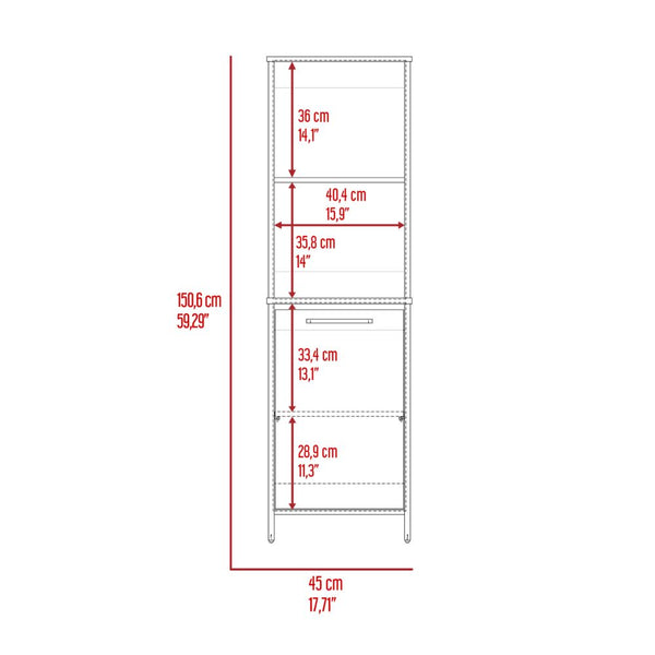 English Elm Kitchen Pantry Tall Storage Cabinet with Two Open Shelves, Soft-Close Door and Adjustable Interior Shelves White 33.46 L x 20.86 W x 7.87 H B097133148