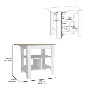 English Elm Kitchen Island with Spacious Countertop and 3 Open Shelves for Stylish Cooking and Extra Storage Multicolor 44.88 L x 32.67 W x 4.33 H B097133001