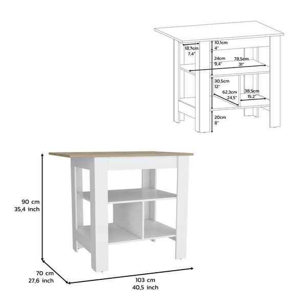 English Elm Kitchen Island with Spacious Countertop and 3 Open Shelves for Stylish Cooking and Extra Storage Multicolor 44.88 L x 32.67 W x 4.33 H B097133001