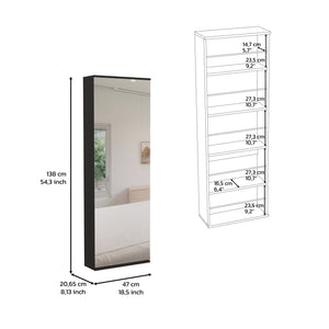 English Elm Wall 54" Shoe Rack with Mirror Door, Black Particle Board, Wall-Mounted Space Saver for 10 Pairs B097132916