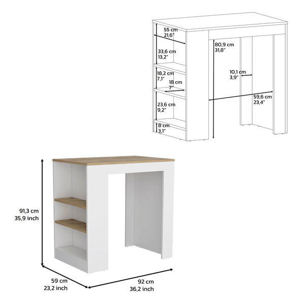 English Elm Kitchen Island with Spacious Countertop and 3 Open Shelves for Stylish Cooking and Extra Storage Multicolor 40.94 L x 31.88 W x 4.72 H B097133053