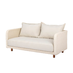 Lh Imports Ivory Coast Outdoor Loveseat - Stylish Modern Design With Durable Metal Frame & Cozy Cushions Beige Powder Coated Steel,Polypropylene Rope,Polyester Fabric,Foam,Acacia Ivc036