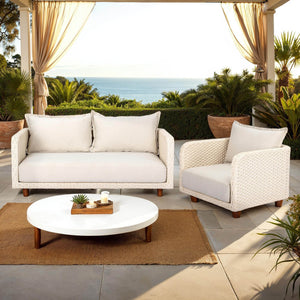 Lh Imports Ivory Coast Outdoor Loveseat - Stylish Modern Design With Durable Metal Frame & Cozy Cushions Beige Powder Coated Steel,Polypropylene Rope,Polyester Fabric,Foam,Acacia Ivc036