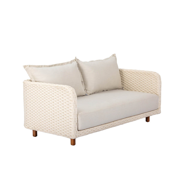Lh Imports Ivory Coast Outdoor Loveseat - Stylish Modern Design With Durable Metal Frame & Cozy Cushions Beige Powder Coated Steel,Polypropylene Rope,Polyester Fabric,Foam,Acacia Ivc036