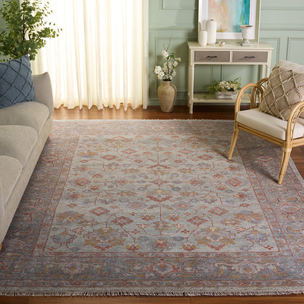 Safavieh Izmir Hand-Knotted Wool Rug In Blue-Grey Tones — Timeless Floral Design, Durable Natural Fibers 6'-0" x 9'-0" IZM201M-6