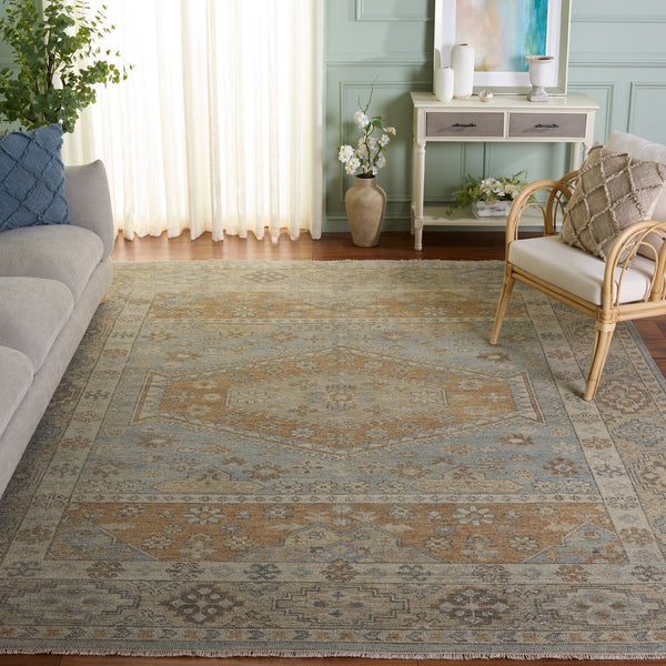 Safavieh Izmir Hand-Knotted Blue And Rust Area Rug — Wool-Cotton Oriental Design, Durable Low-Profile Luxury 6'-0" x 9'-0" IZM202M-6
