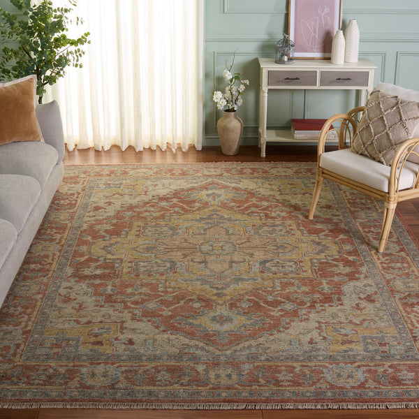 Safavieh Izmir Hand-Knotted Rust And Grey Area Rug — Wool-Cotton Blend, Traditional Oriental Elegance 6'-0" x 9'-0" IZM203P-6