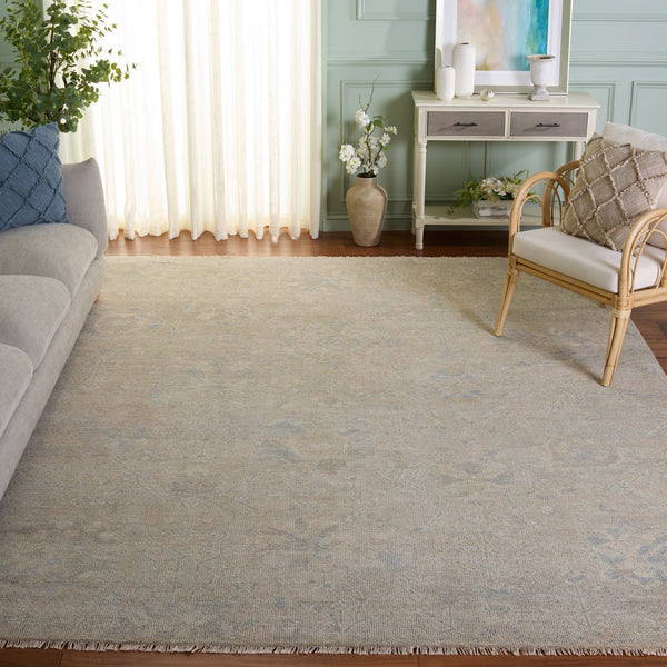 Safavieh Izmir Hand-Knotted Beige Grey Area Rug — Wool-Cotton Floral Motif, Low-Profile Durable Elegance 10'-0" x 14'-0" IZM206B-10