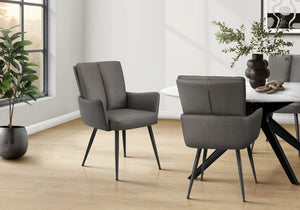 Monarch Specialties Dining Chair Set of 2 Faux Leather Upholstered Modern Seats with Sleek Matte Metal Legs Grey / Black I 1145