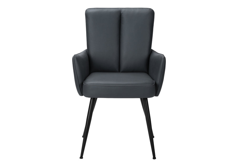 Monarch Specialties Dining Side Chairs Set of 2 Blue Leather Look Upholstered with Black Metal Legs I 1148