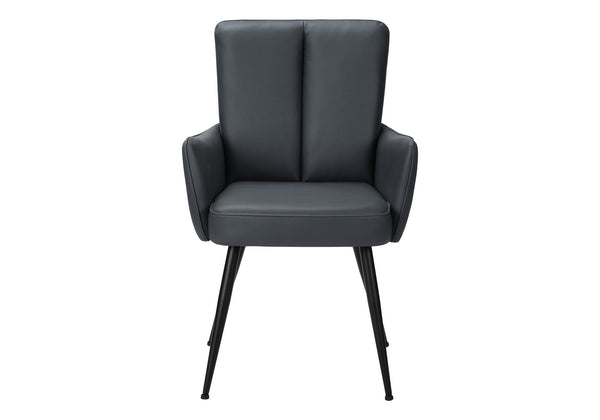 Dining Side Chairs Set of 2 Blue Leather Look Upholstered with Black Metal Legs