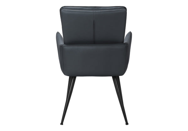 Dining Side Chairs Set of 2 Blue Leather Look Upholstered with Black Metal Legs