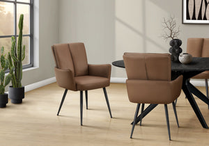 Dining Chair Set of 2 Faux Leather Upholstered with Black Metal Legs Modern Style